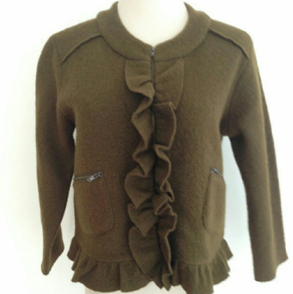 [LOFT] WOOL RUFFLED CARDIGAN